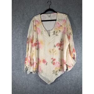 Vintage Blouse Women 3x White Floral‎ Ruffle Whimsical Silk Fairy Boho Y2K